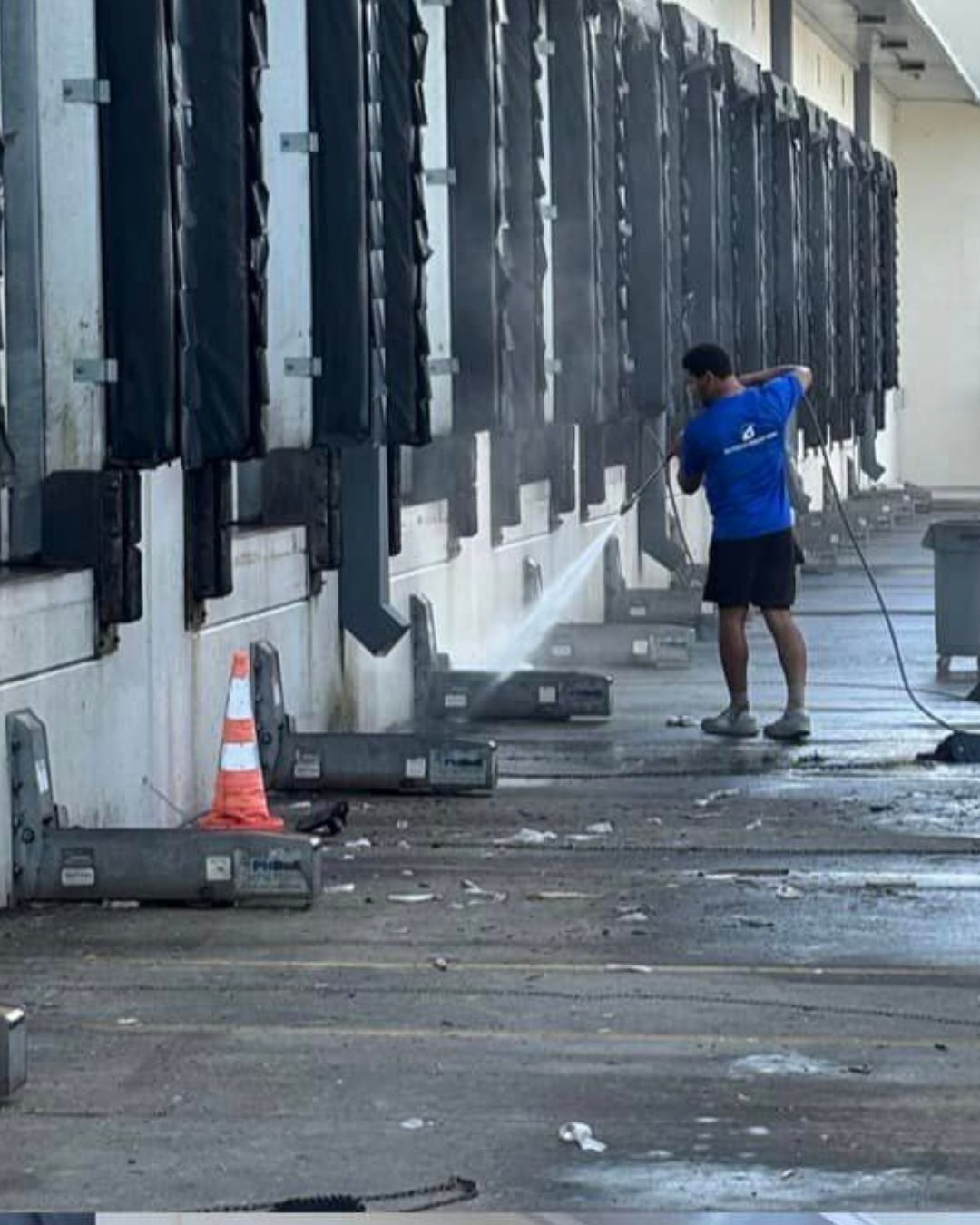 Loading dock + bay doors before washing