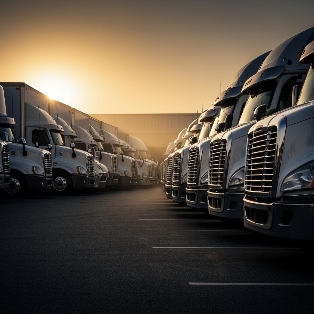 Clean commercial fleet truck at a distribution center loading dock